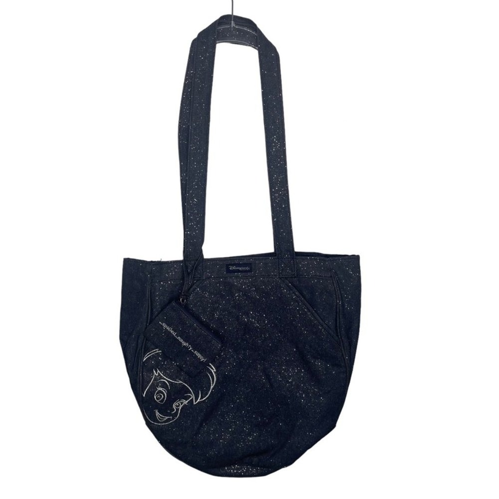 Disneyland Resort Tinker Bell Glitter Tote Bag Navy Blue Sparkle with Pouch